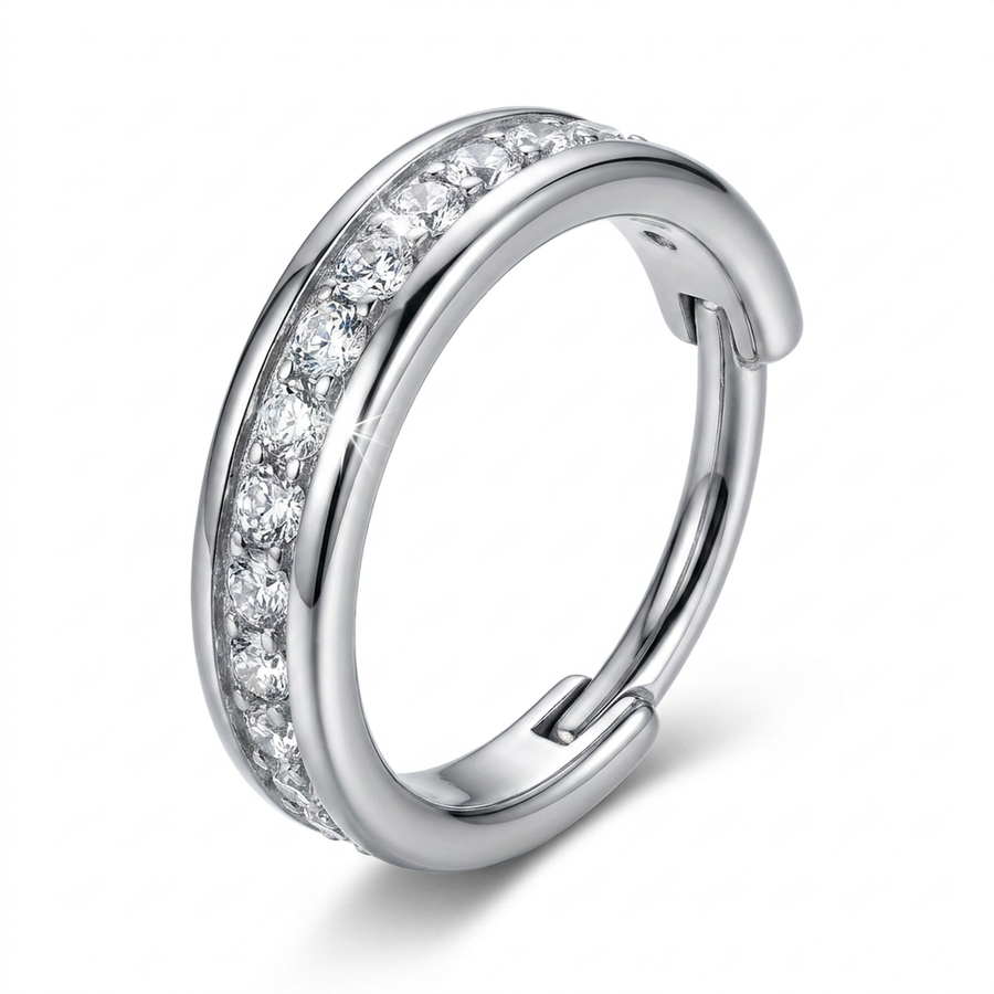 Cerchietto con fascia di zirconi in Acciaio Chirurgico 316L - Piercing per lobo, helix, forward helix, conch, tragus