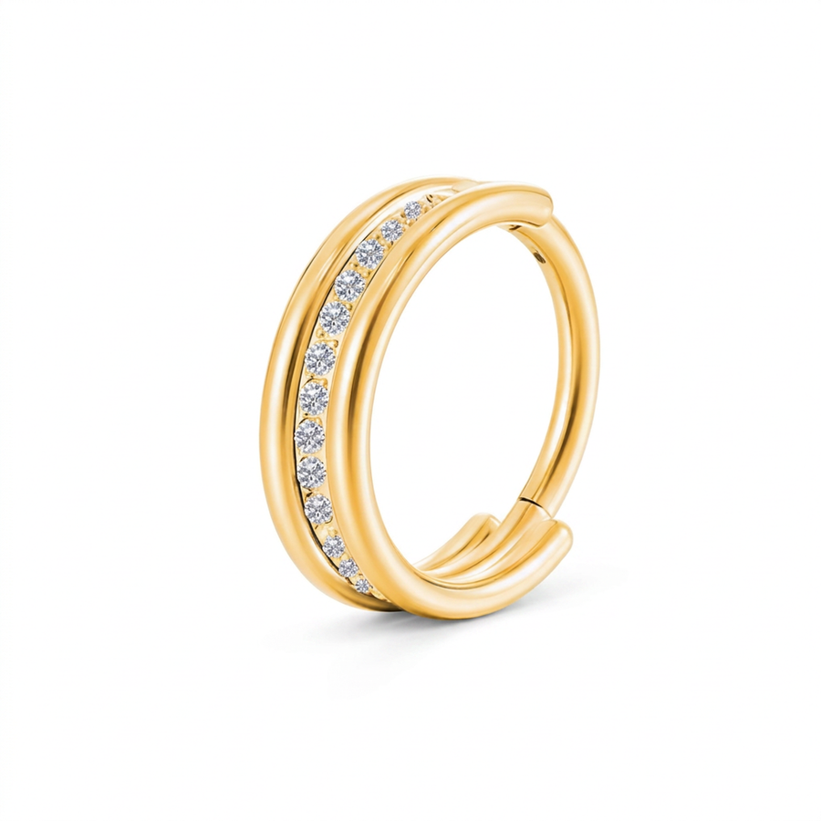Cerchietto con fascia di zirconi in Acciaio Chirurgico 316L - Piercing per lobo, helix, forward helix, conch, tragus