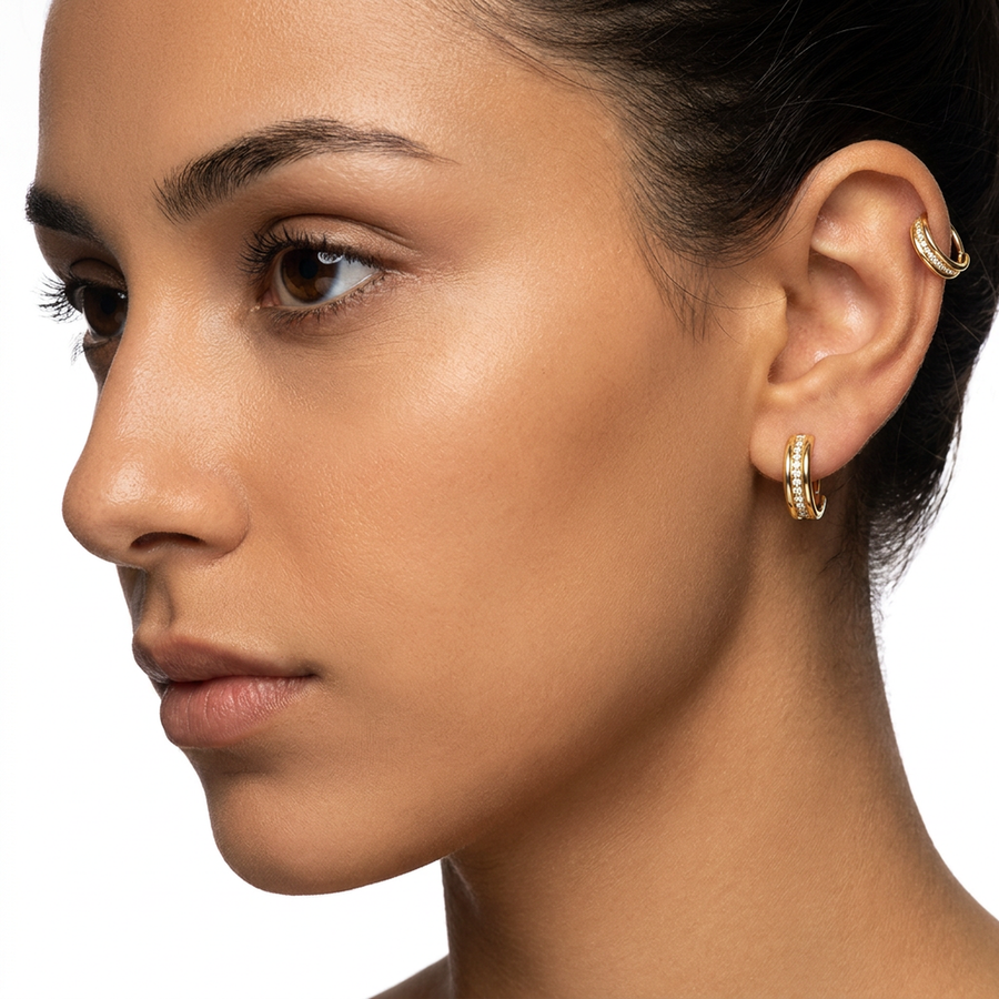 Cerchietto con fascia di zirconi in Acciaio Chirurgico 316L - Piercing per lobo, helix, forward helix, conch, tragus