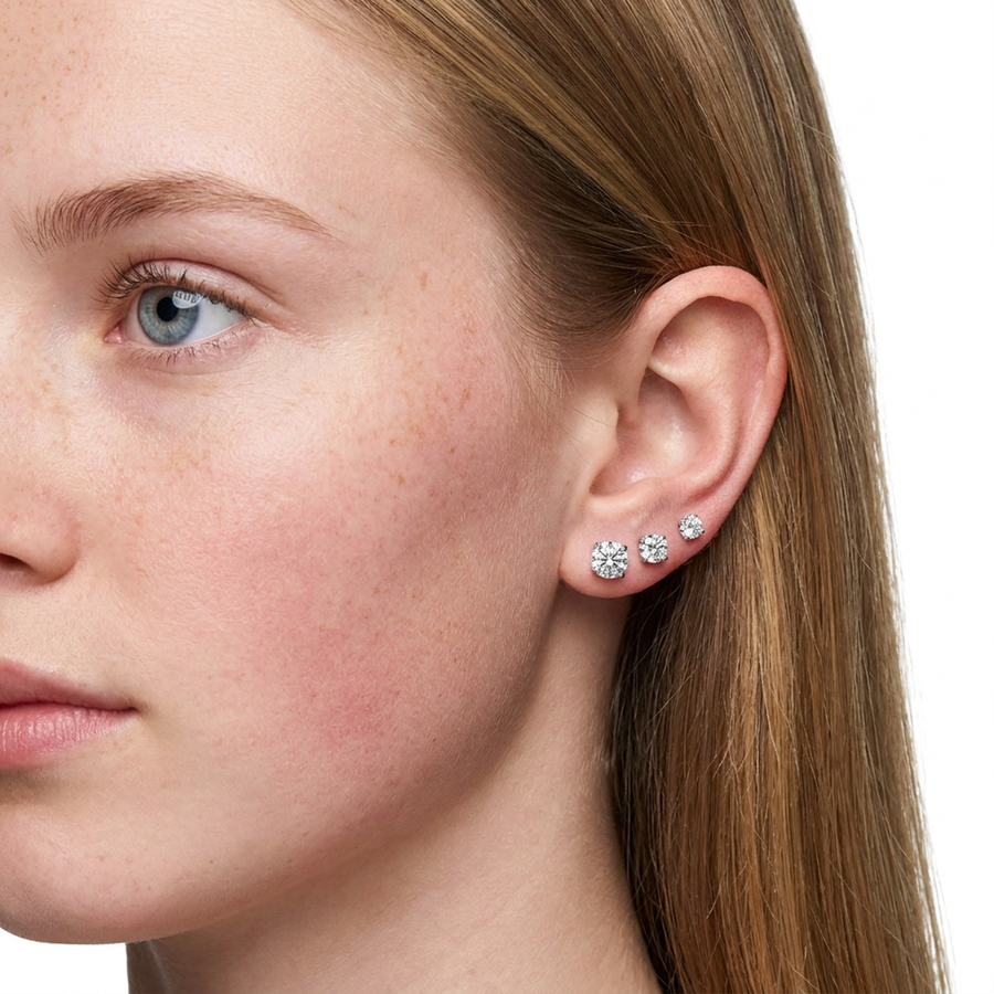 Orecchino con zircone rotondo in Acciaio Chirurgico 316L - Orecchino per lobo