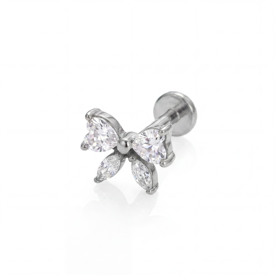 Barretta con fiocco zirconato in Acciaio Chirurgico 316L - Piercing per lobo, helix, forward helix, conch, flat, tragus