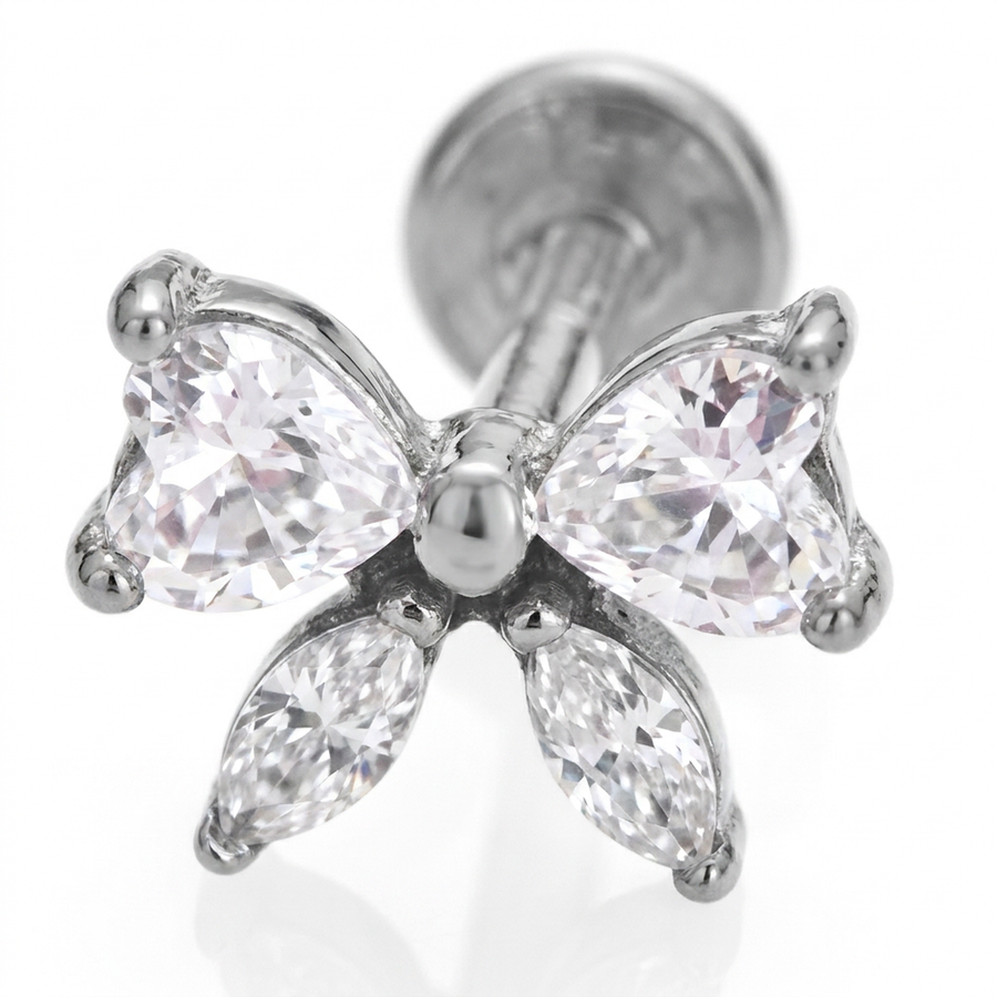 Barretta con fiocco zirconato in Acciaio Chirurgico 316L - Piercing per lobo, helix, forward helix, conch, flat, tragus