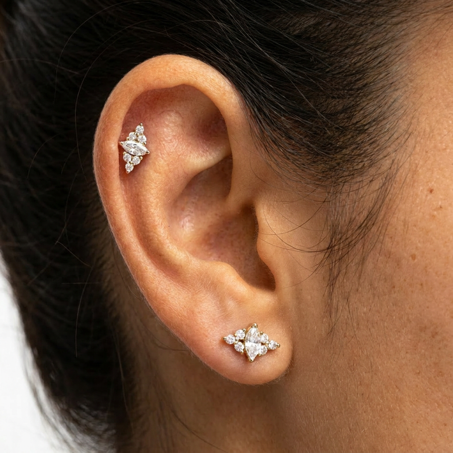 Piercing con zirconi in acciaio chirurgico 316L - Piercing per lobo, helix, forward helix, conch, flat, tragus