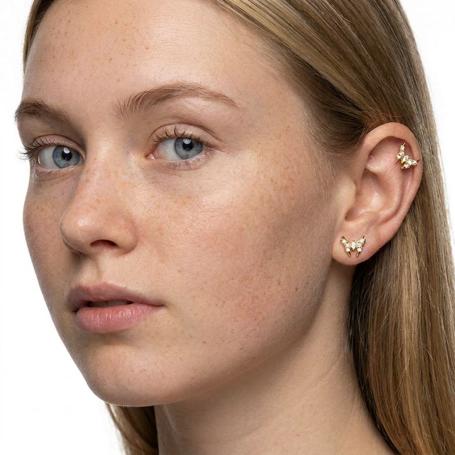 Piercing con farfalla zirconi in acciaio chirurgico 316L - Piercing per lobo, helix, forward helix, conch, flat, tragus