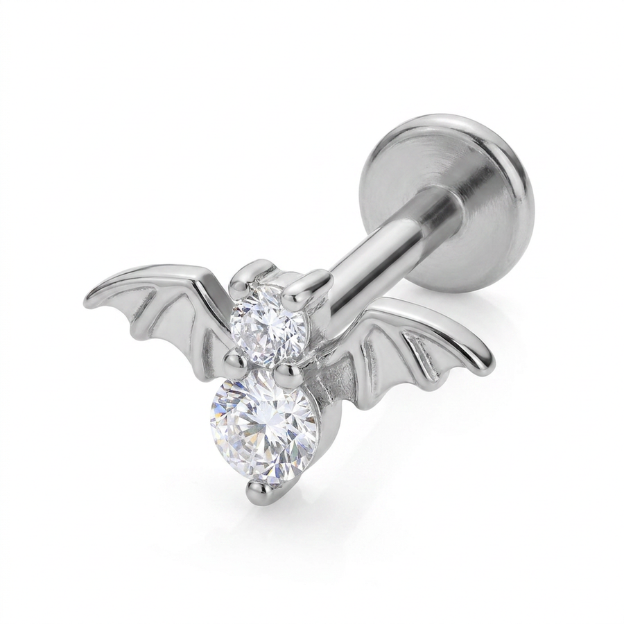 Piercing con pipistrello e zircone in Acciaio Chirurgico 316L - Piercing per lobo, helix, forward helix, conch, flat, tragus