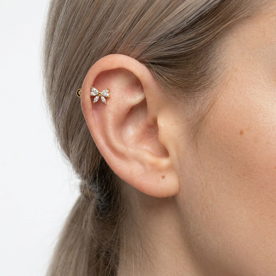 Barretta con fiocco zirconato in Acciaio Chirurgico 316L - Piercing per lobo, helix, forward helix, conch, flat, tragus