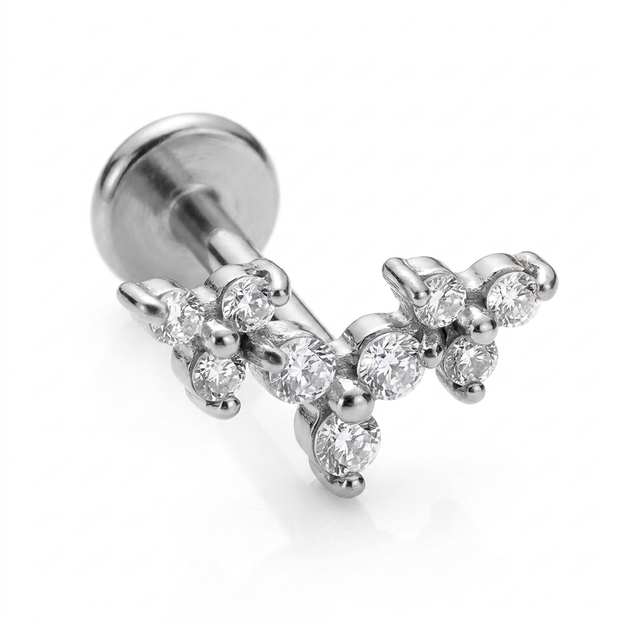 Piercing con fiorellini di zirconi in acciaio chirurgico 316L - Piercing per lobo, helix, forward helix, conch, flat, tragus