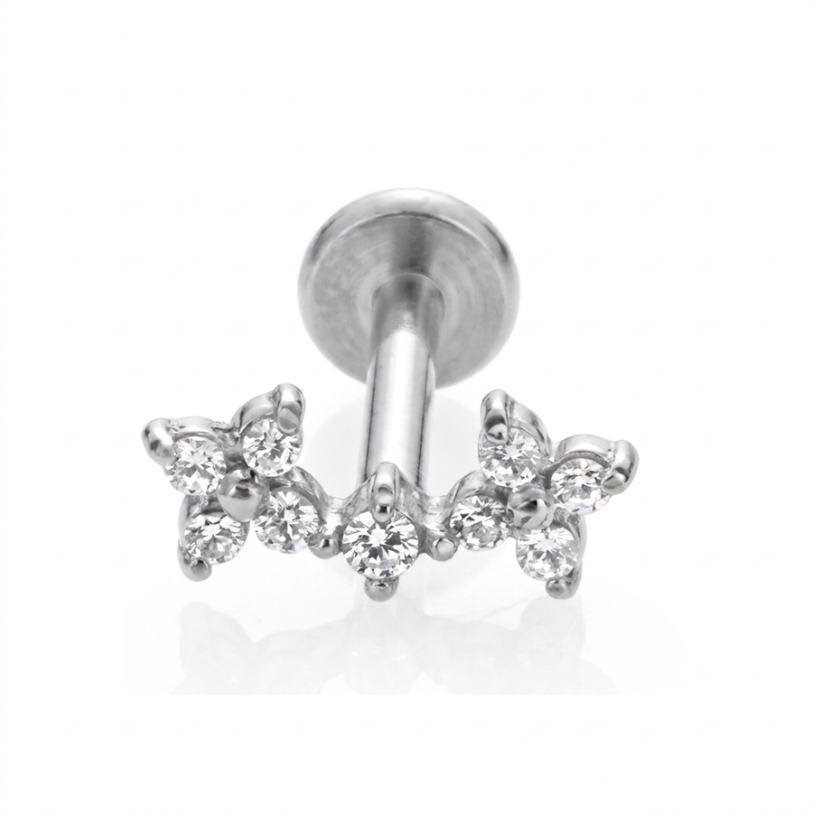 Piercing con fiorellini e zirconi in acciaio chirurgico 316L - Piercing per lobo, helix, forward helix, conch, flat, tragus