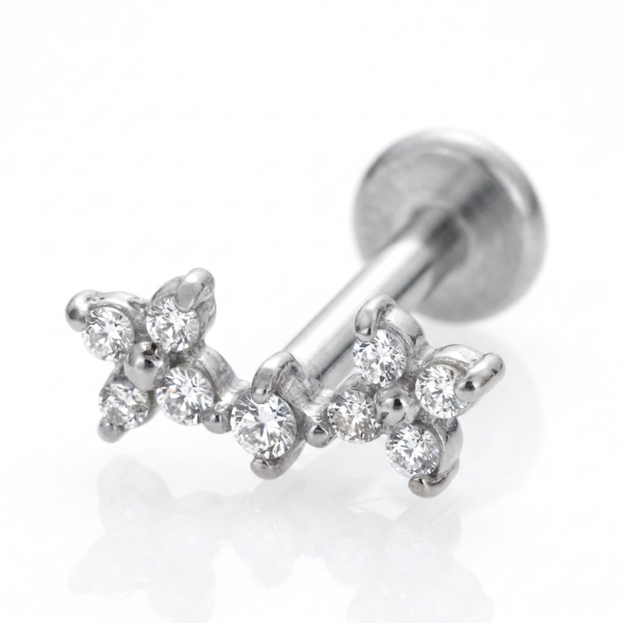 Piercing con fiorellini e zirconi in acciaio chirurgico 316L - Piercing per lobo, helix, forward helix, conch, flat, tragus