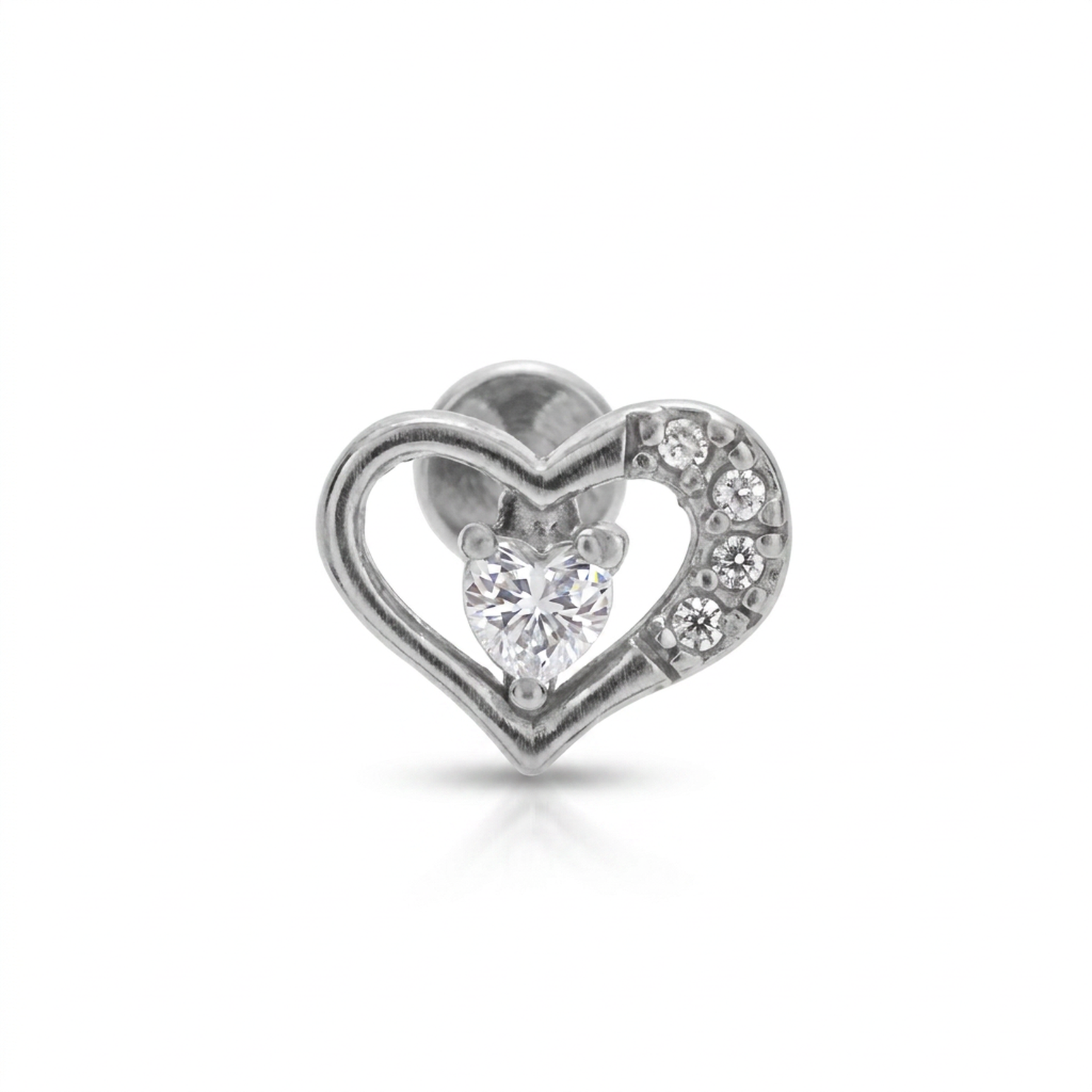 Piercing con cuore e zirconi in Acciaio Chirurgico 316L - Piercing per lobo, helix, forward helix, conch, flat, tragus