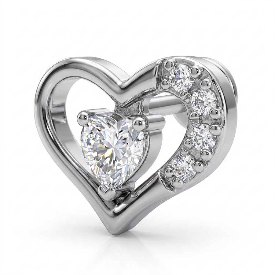Piercing con cuore e zirconi in Acciaio Chirurgico 316L - Piercing per lobo, helix, forward helix, conch, flat, tragus