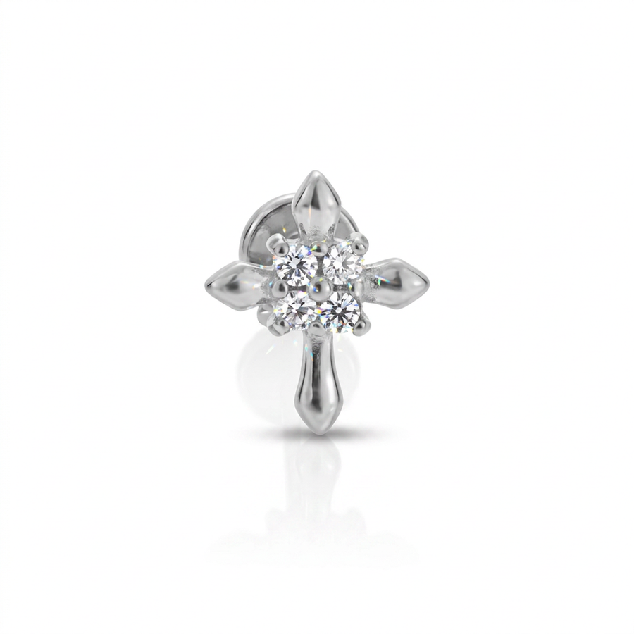 Piercing con croce e zirconi in Acciaio Chirurgico 316L - Piercing per lobo, helix, forward helix, conch, flat, tragus