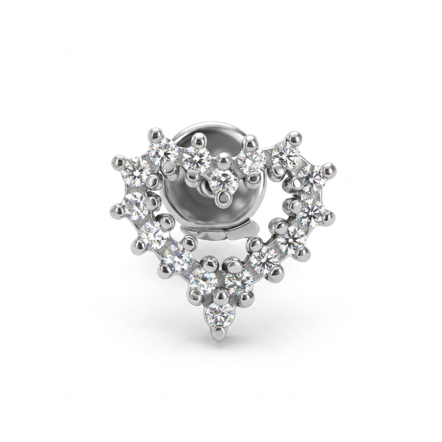 Piercing con cuore di zirconi in Acciaio Chirurgico 316L - Piercing per lobo, helix, forward helix, conch, flat, tragus