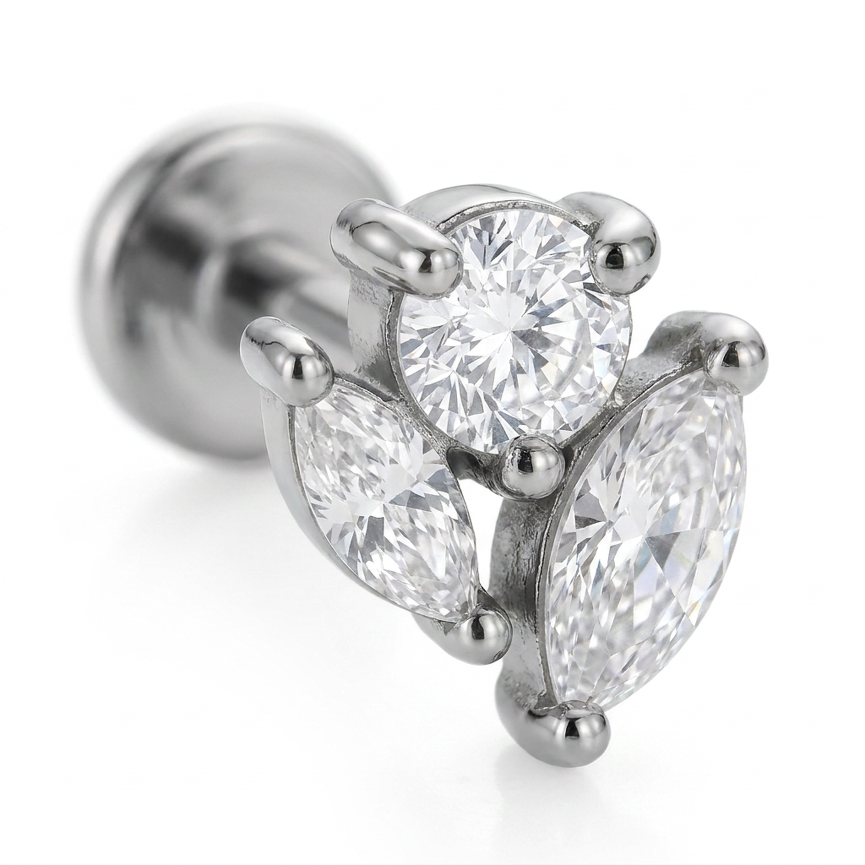 Piercing con tre zirconi in Acciaio Chirurgico 316L - Piercing per lobo, helix, forward helix, conch, flat, tragus