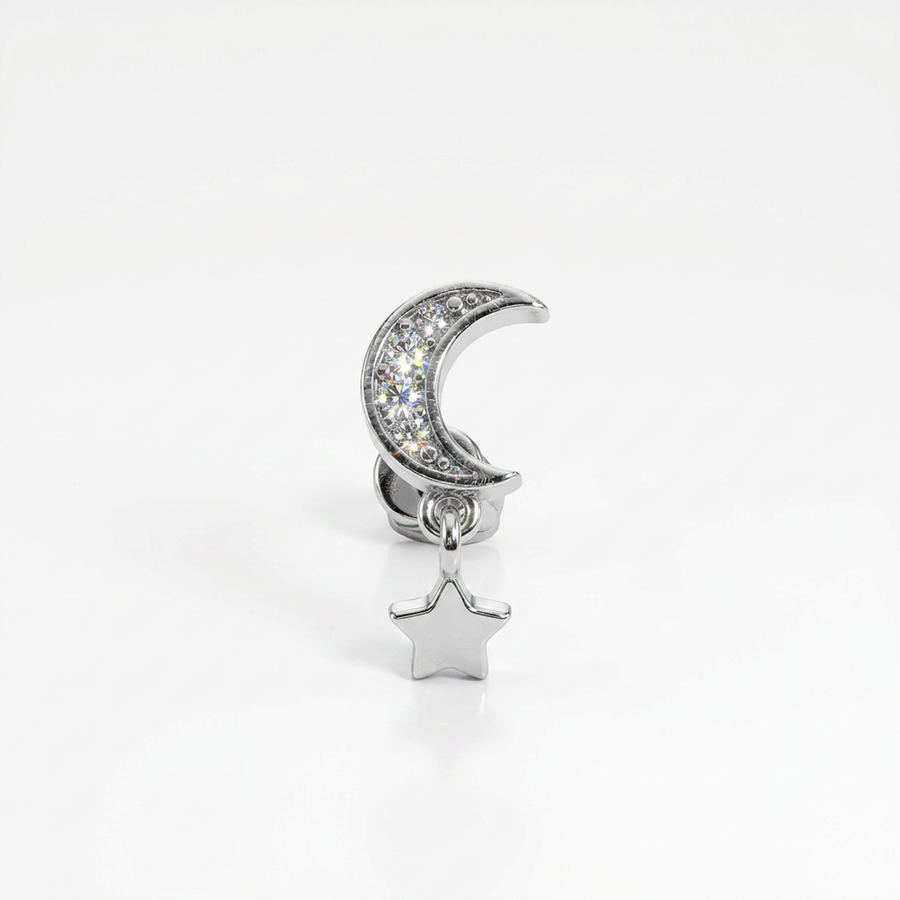 Piercing con mezza luna e pendente di zirconi in Acciaio Chirurgico 316L - Piercing per lobo, helix, forward helix, conch, flat, tragus