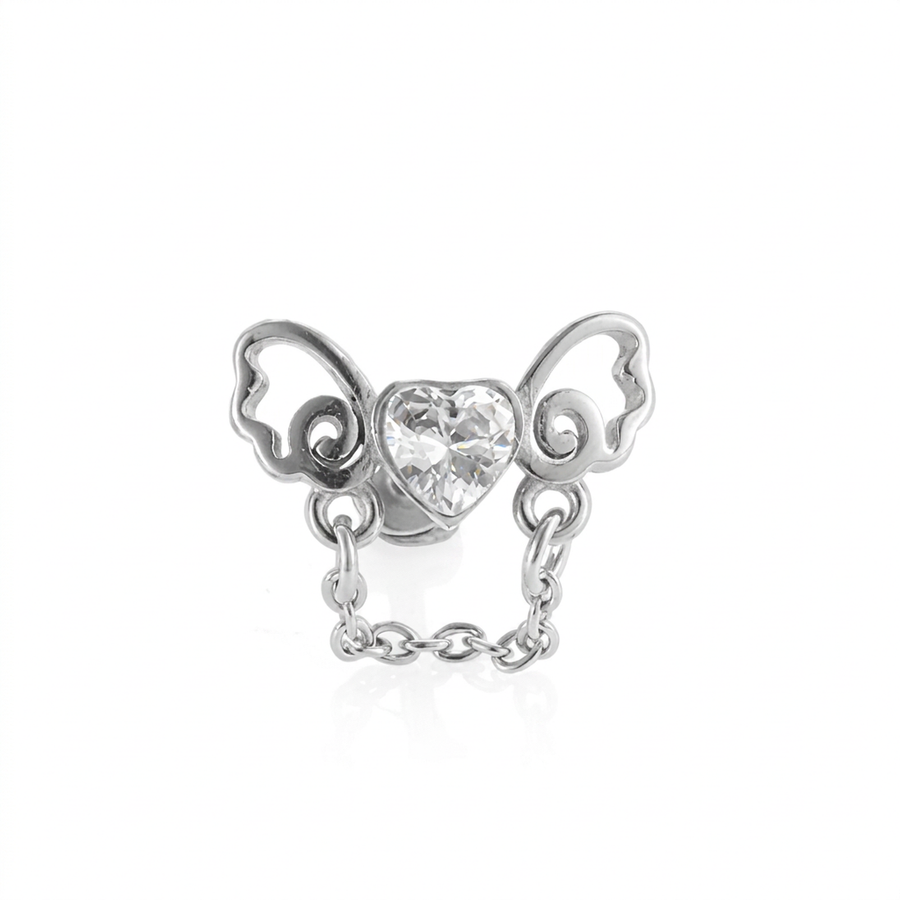 Piercing con cuore e zircone in acciaio chirurgico 316L - Piercing per lobo, helix, forward helix, conch, flat, tragus