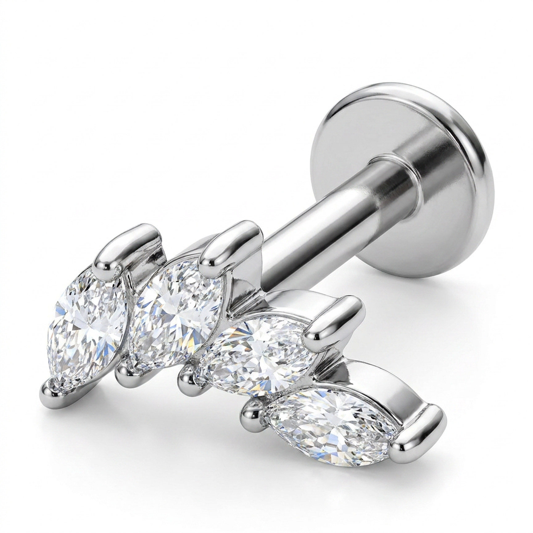 Piercing con quattro petali zirconati in Acciaio Chirurgico 316L - Piercing per lobo, helix, forward helix, conch, flat, tragus