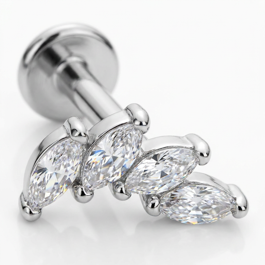 Piercing con quattro petali zirconati in Acciaio Chirurgico 316L - Piercing per lobo, helix, forward helix, conch, flat, tragus