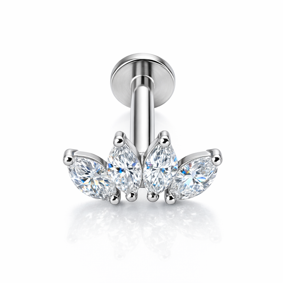 Piercing con quattro zirconi in acciaio chirurgico 316L - Piercing per lobo, helix, forward helix, conch, flat, tragus