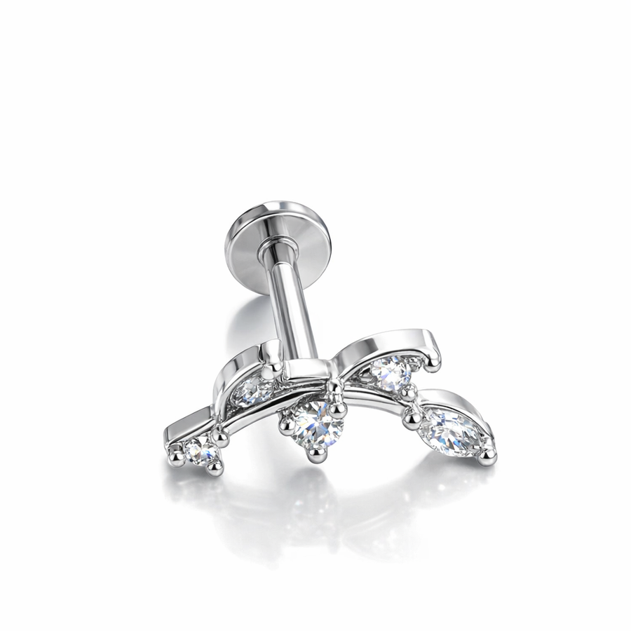 Piercing con ramoscello zirconi in Acciaio Chirurgico 316L - Piercing per lobo, helix, forward helix, conch, flat, tragus