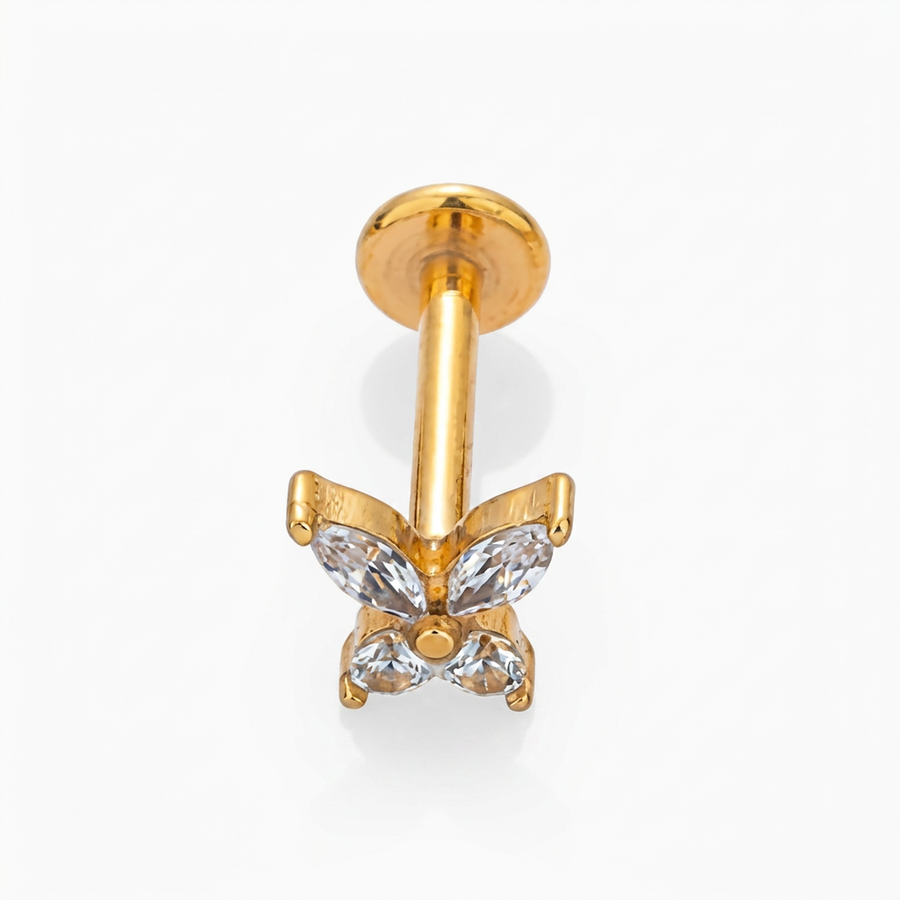 Piercing con farfallina zirconi in Acciaio Chirurgico 316L - Piercing per lobo, helix, forward helix, conch, flat, tragus