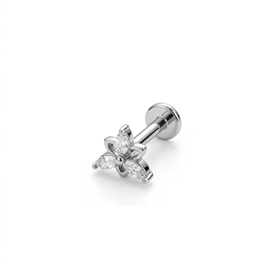 Piercing fiore con zirconi in Acciaio Chirurgico 316L - Piercing per lobo, helix, forward helix, conch, flat, tragus