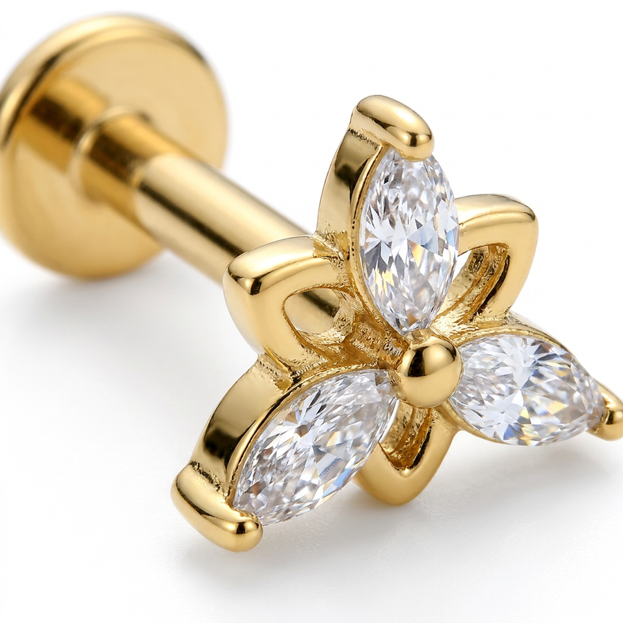 Piercing fiore con zirconi in Acciaio Chirurgico 316L - Piercing per lobo, helix, forward helix, conch, flat, tragus