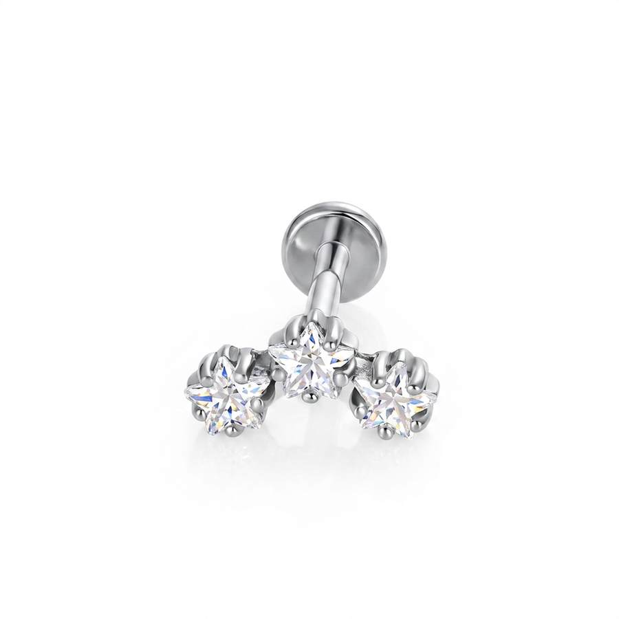 Piercing con tre zirconi in Acciaio Chirurgico 316L - Piercing per lobo, helix, forward helix, conch, flat, tragus