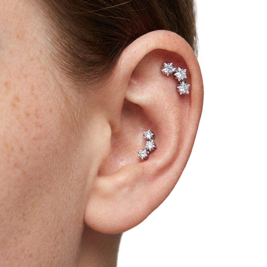 Piercing con tre zirconi in Acciaio Chirurgico 316L - Piercing per lobo, helix, forward helix, conch, flat, tragus
