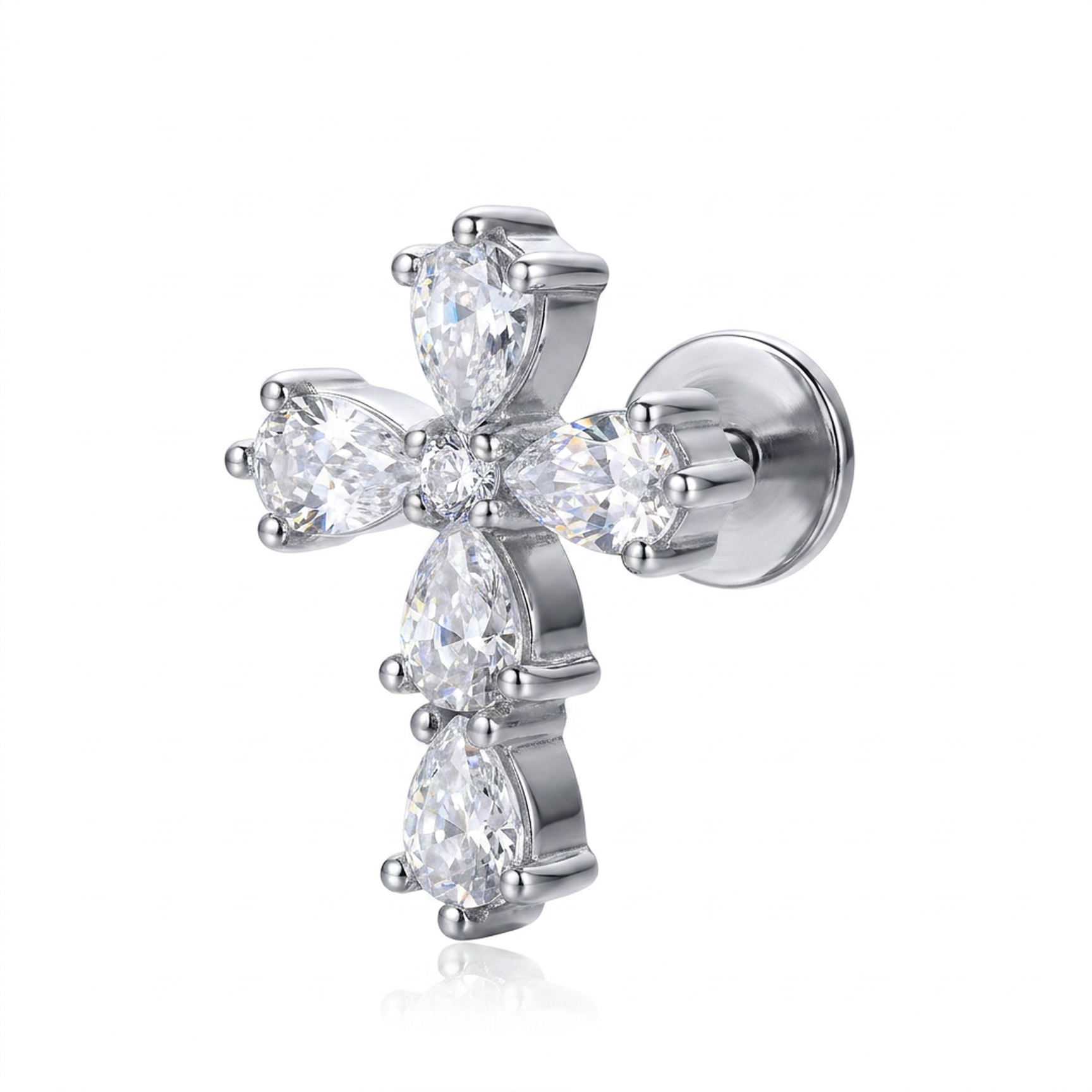 Piercing con croce di zirconi in Acciaio Chirurgico 316L - Piercing per lobo, helix, forward helix, conch, flat, tragus