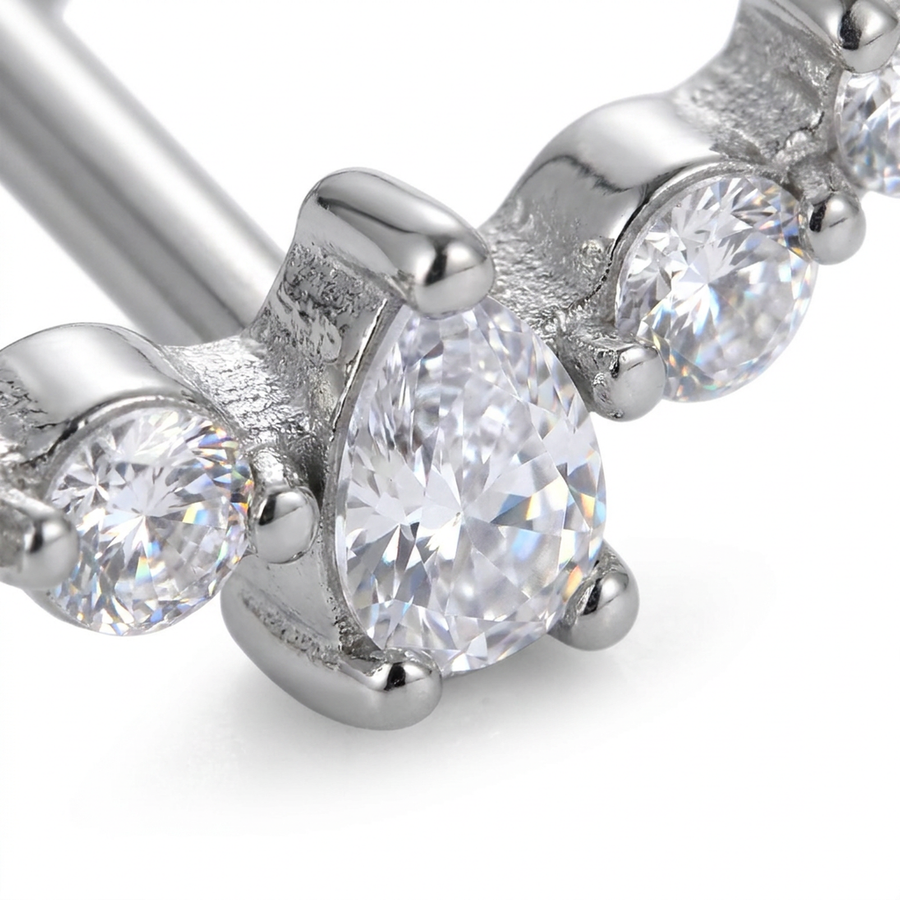 Piercing con zirconi e pendente in acciaio chirurgico 316L - Piercing per lobo, helix, forward helix, conch, flat, tragus