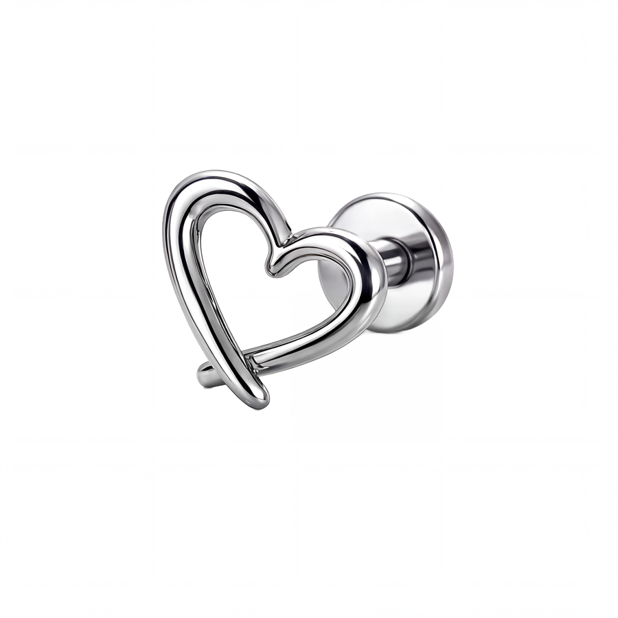 Piercing con cuore in Acciaio Chirurgico 316L - Piercing per lobo, helix, forward helix, conch, flat, tragus