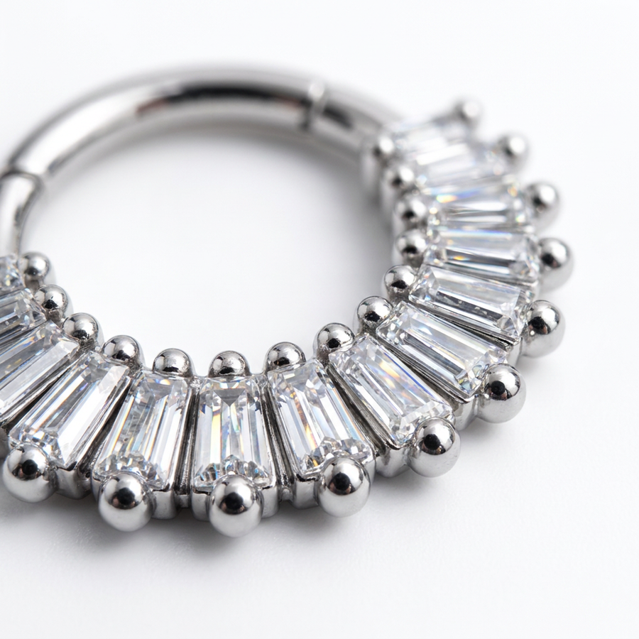 Piercing con zirconi rettangolari in Acciaio Chirurgico 316L - Piercing per lobo, helix, daith, septum