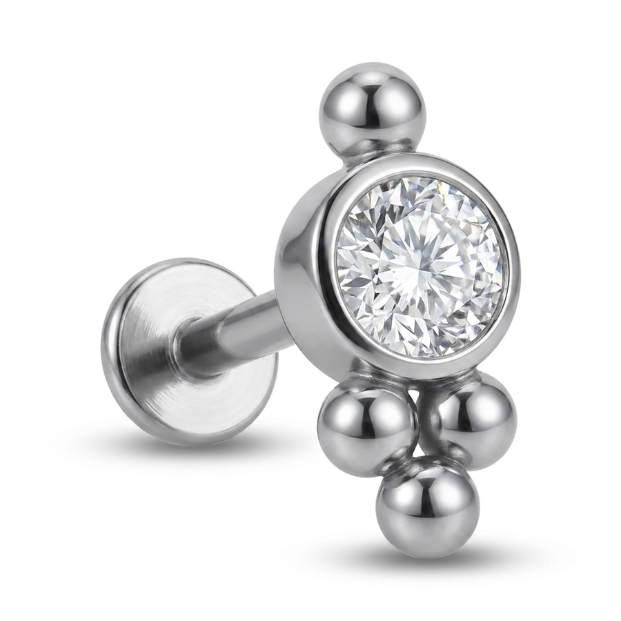 Piercing con zircone e palline in Acciaio Chirurgico 316L - Piercing per lobo, helix, forward helix, conch, flat, tragus