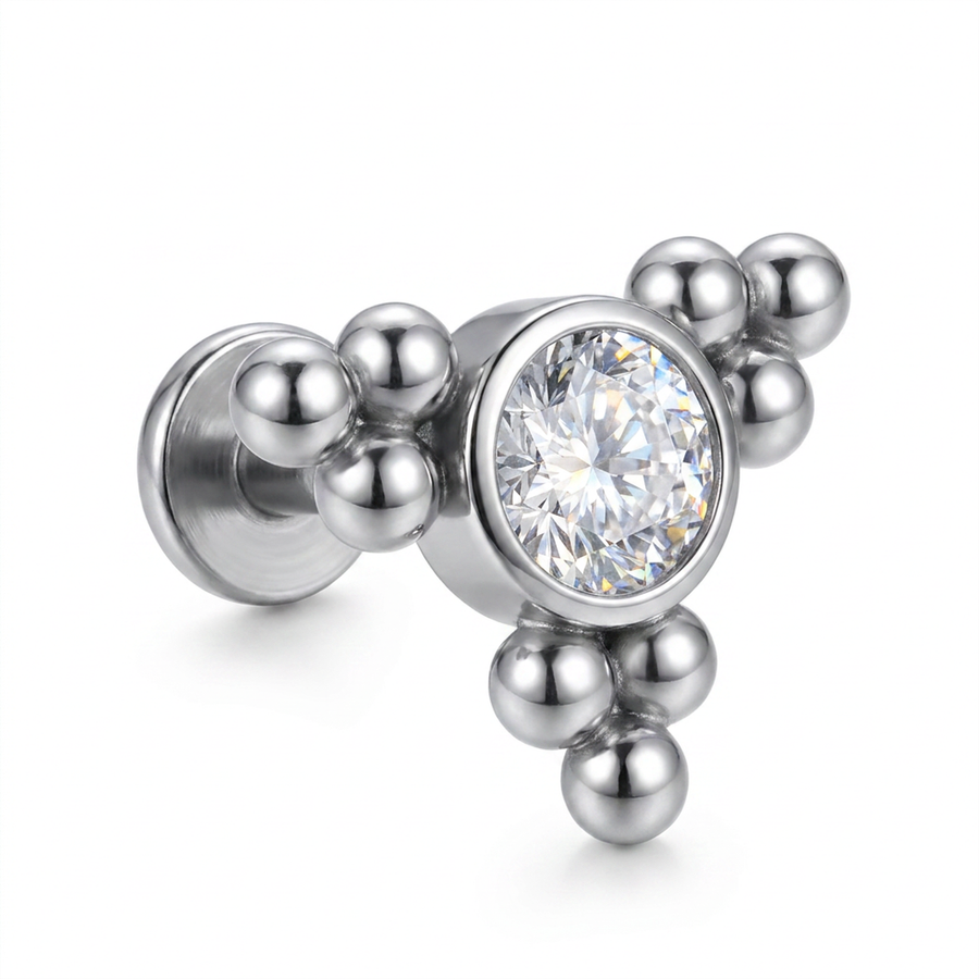 Piercing con zircone e palline in Acciaio Chirurgico 316L - Piercing per lobo, helix, forward helix, conch, flat, tragus