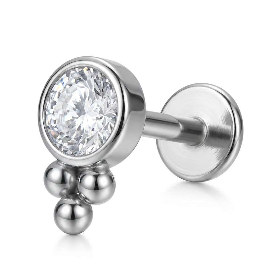 Piercing con zircone e palline in Acciaio Chirurgico 316L - Piercing per lobo, helix, forward helix, conch, flat, tragus