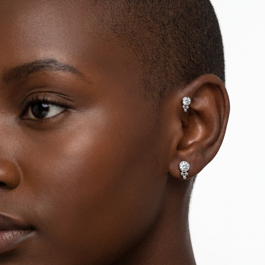 Piercing con zircone e palline in Acciaio Chirurgico 316L - Piercing per lobo, helix, forward helix, conch, flat, tragus