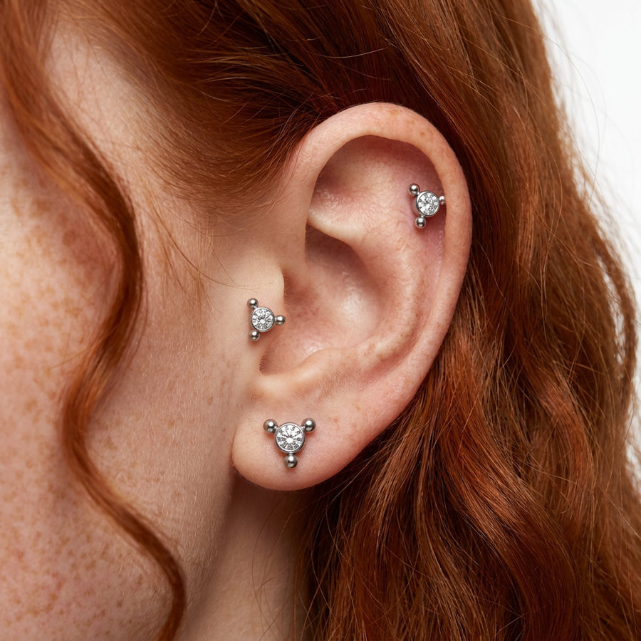 Piercing con zircone e palline in Acciaio Chirurgico 316L - Piercing per lobo, helix, forward helix, conch, flat, tragus