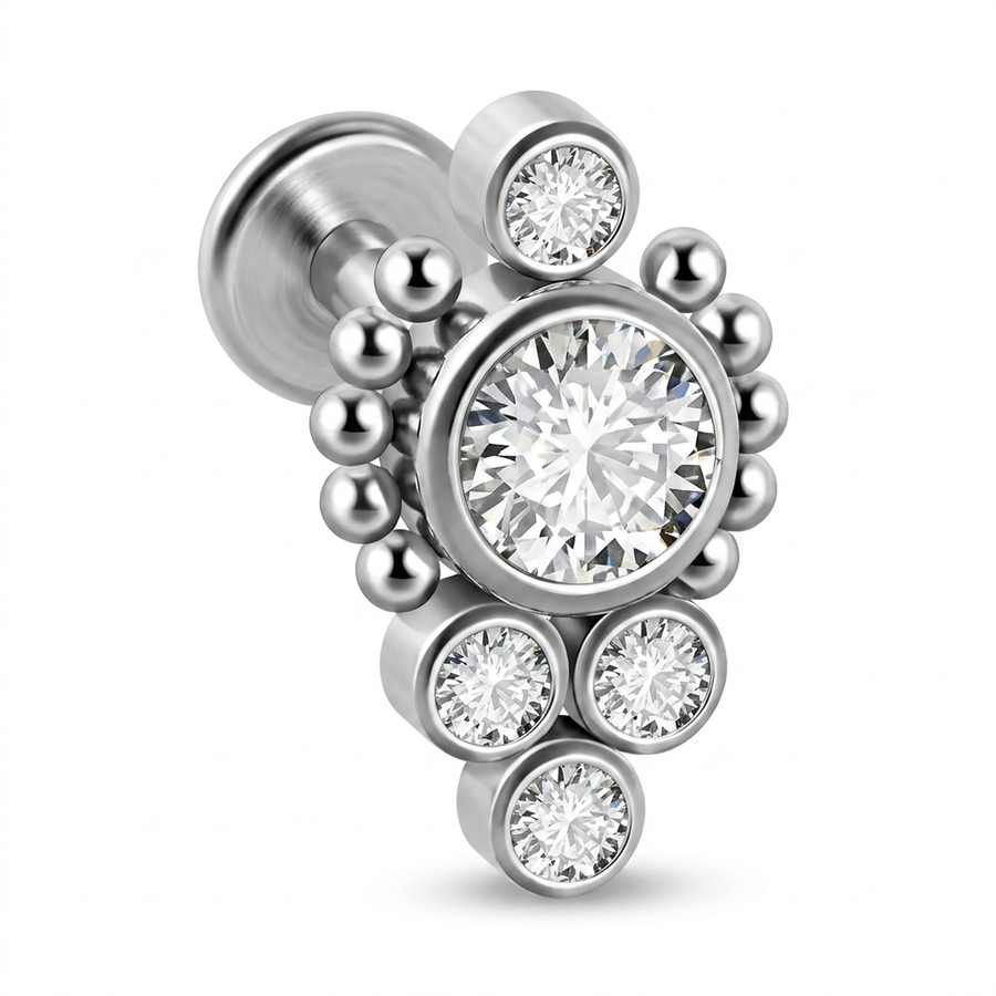 Piercing con zirconi e palline in Acciaio Chirurgico 316L - Piercing per lobo, helix, forward helix, conch, flat, tragus