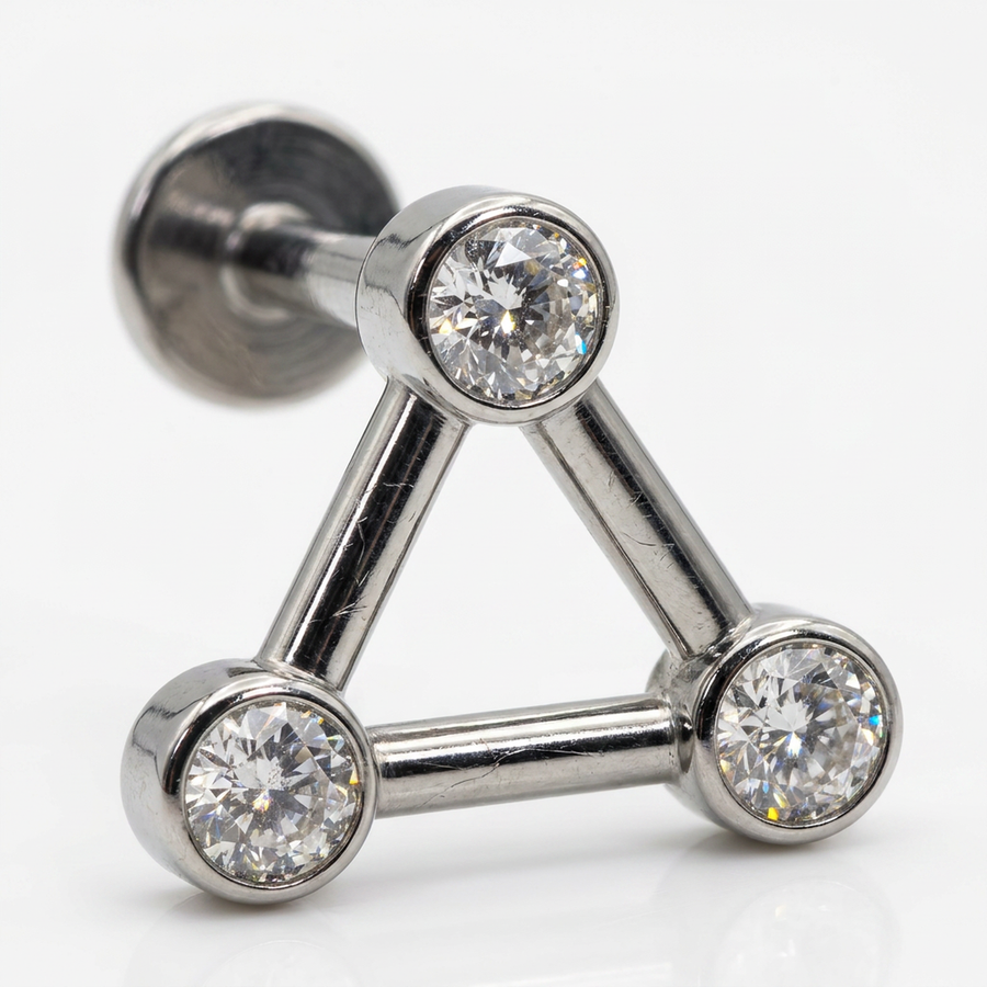 Piercing con zirconi a triangolo in Acciaio Chirurgico 316L - Piercing per lobo, helix, forward helix, conch, flat, tragus