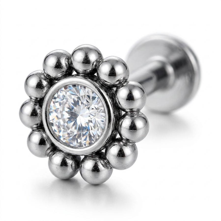 Piercing con zirconi e palline in Acciaio Chirurgico 316L - Piercing per lobo, helix, forward helix, conch, flat, tragus