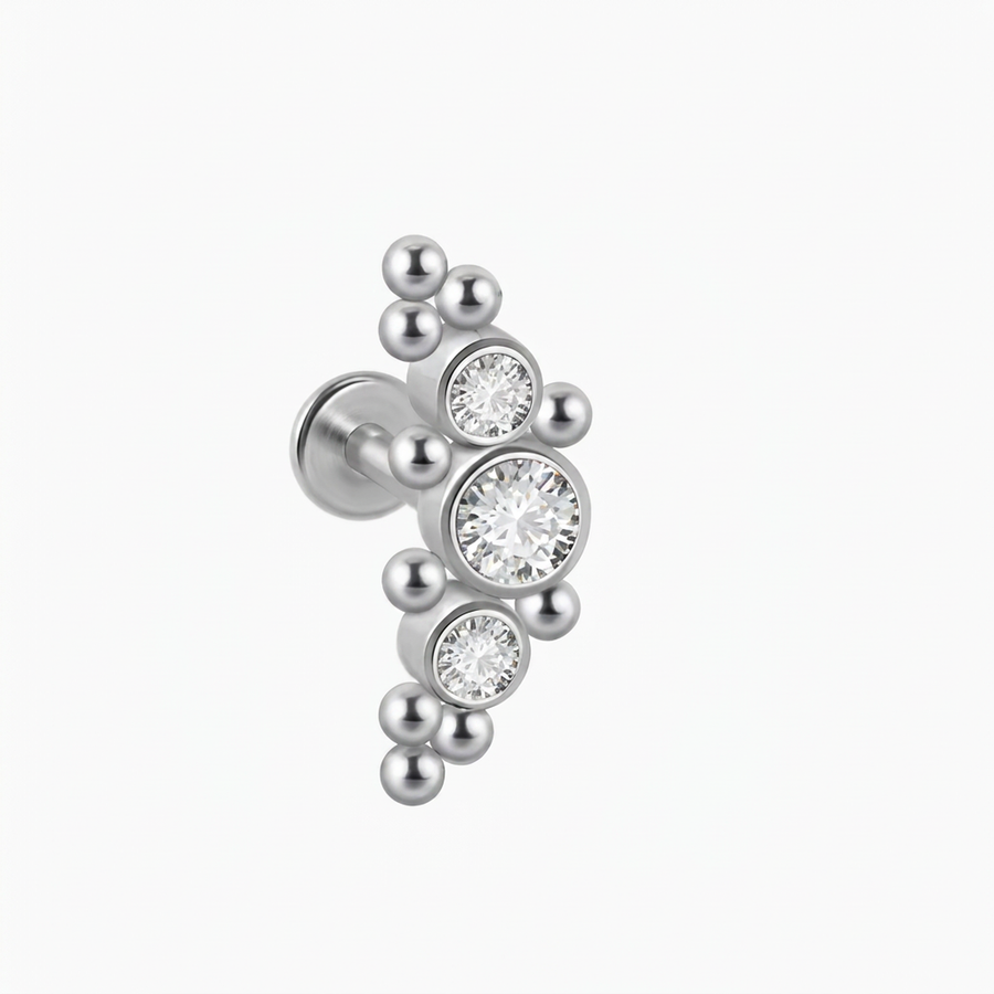 Piercing con zirconi e palline in acciaio chirurgico 316L - Piercing per lobo, helix, forward helix, conch, flat, tragus