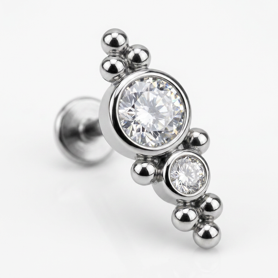 Piercing con zirconi e palline in acciaio chirurgico 316L - Piercing per lobo, helix, forward helix, conch, flat, tragus