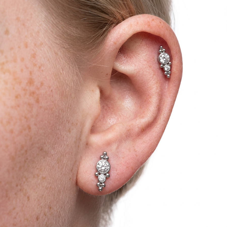 Piercing con zirconi e palline in acciaio chirurgico 316L - Piercing per lobo, helix, forward helix, conch, flat, tragus