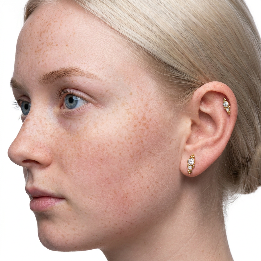 Piercing con zirconi e palline in acciaio chirurgico 316L - Piercing per lobo, helix, forward helix, conch, flat, tragus