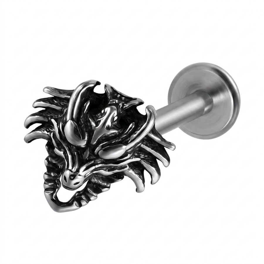 Piercing con faccia di drago in Acciaio Chirurgico 316L - Piercing per lobo, helix, forward helix, conch, flat, tragus