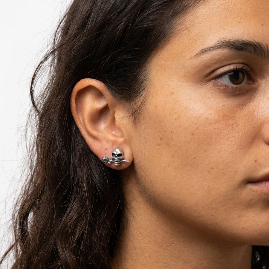 Piercing con teschio e rosa in Acciaio Chirurgico 316L - Piercing per lobo, helix, forward helix, conch, flat, tragus