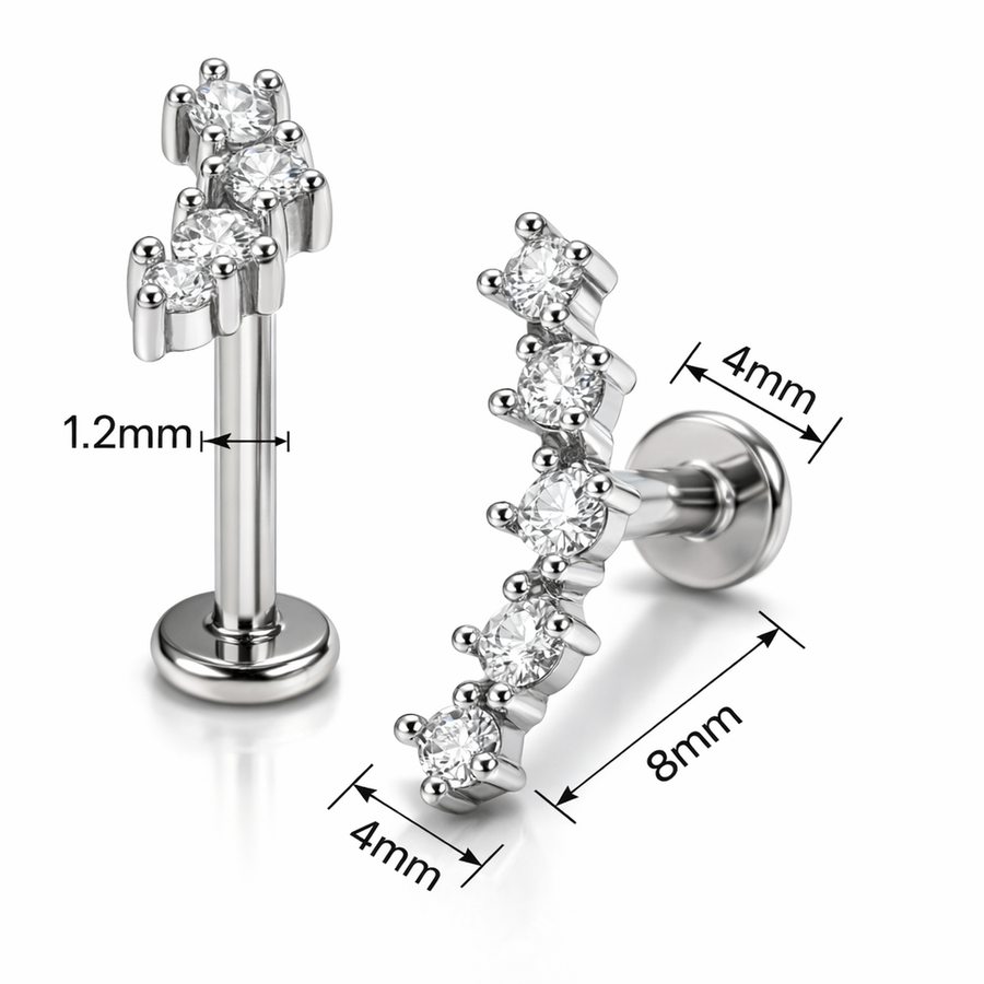 Barretta con cinque zirconi in Acciaio Chirurgico 316L - Piercing per lobo, helix, forward helix, conch, flat, tragus