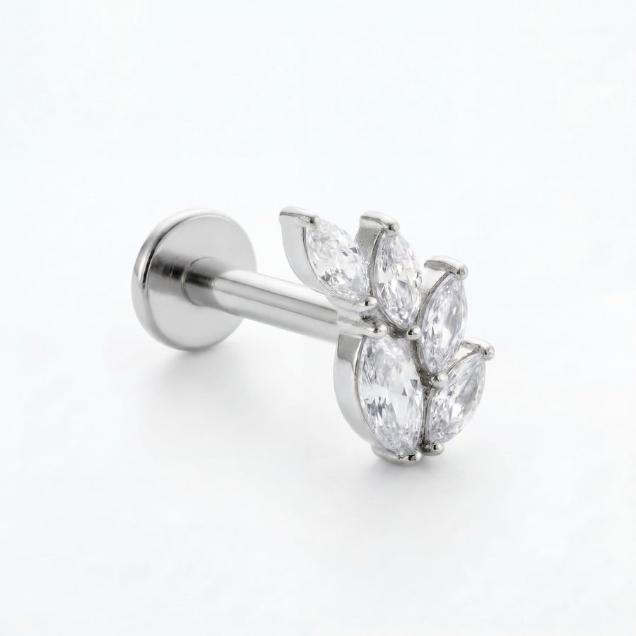 Barretta con sette petali zirconati in Acciaio Chirurgico 316L - Piercing per lobo, helix, forward helix, conch, flat, tragus