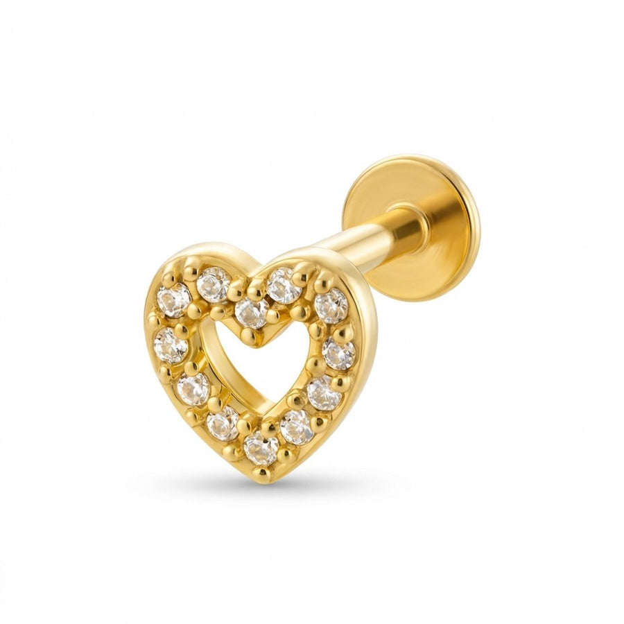 Barretta con cuore zirconato in Acciaio Chirurgico 316L - Piercing per lobo, helix, forward helix, conch, flat, tragus